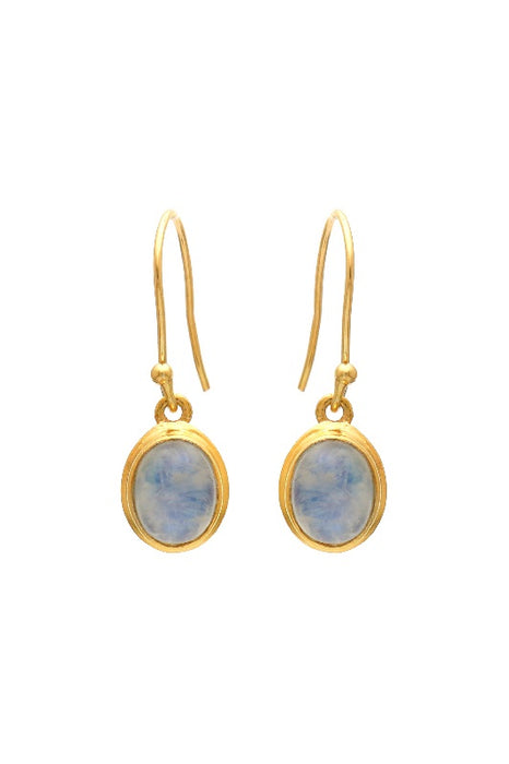 Earring brass gold plated moonstone 14 x 9 mm