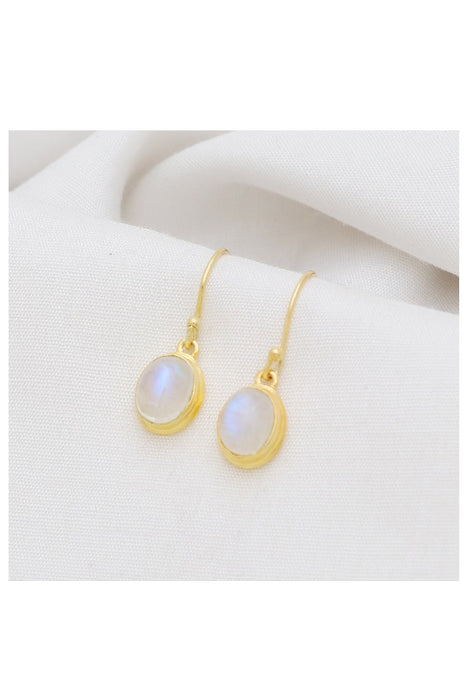 Earring brass gold plated moonstone 14 x 9 mm