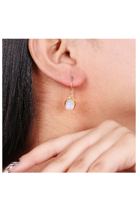 Earring brass gold plated moonstone 14 x 9 mm