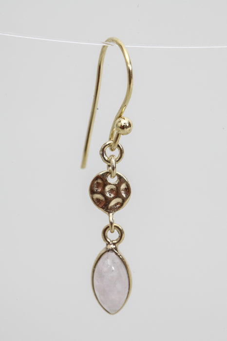 Earring brass gold plated rose quartz 25 x 6 mm