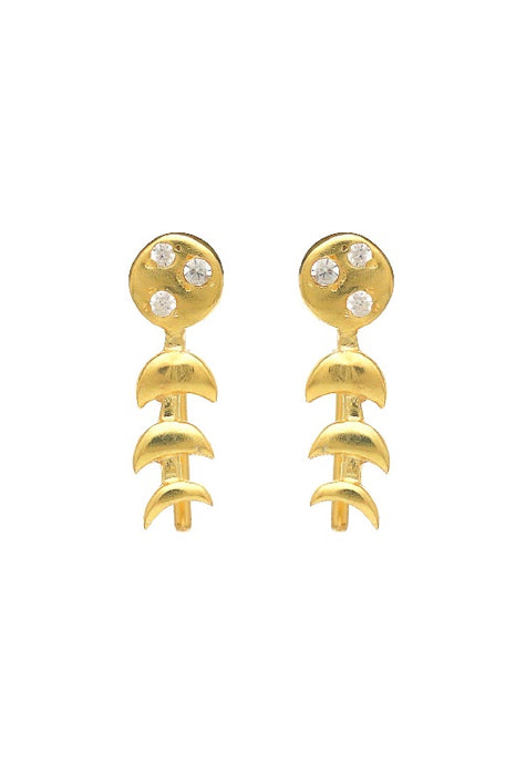 Earring brass gold plated zircon 14 x 5 mm