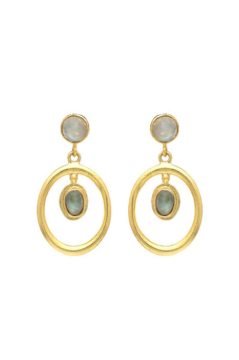 Earring brass gold plated moonstone 32 x 17 mm