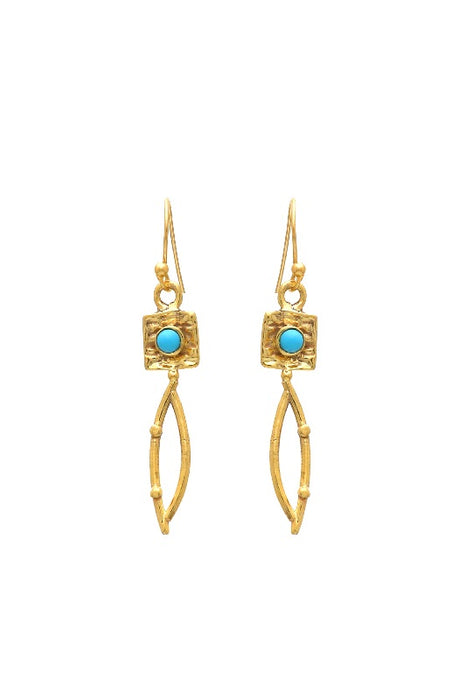 Earring brass gold plated turquoise 35 x 8 mm