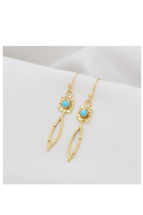 Earring brass gold plated turquoise 35 x 8 mm