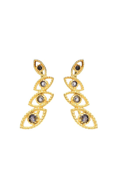 Earring brass gold plated iolite 22 x 8 mm