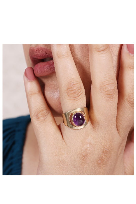 Ring brass gold plated amethyst