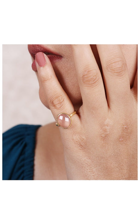 Ring brass gold plated rose quartz chalcy