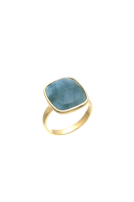 Ring brass gold plated aquamarine