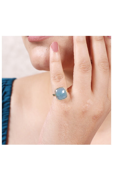 Ring brass gold plated aquamarine