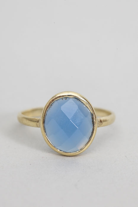 Ring brass gold plated chalcedony