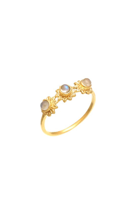 Ring brass gold plated moonstone