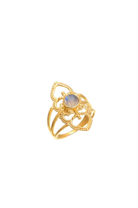 Ring brass gold plated moonstone