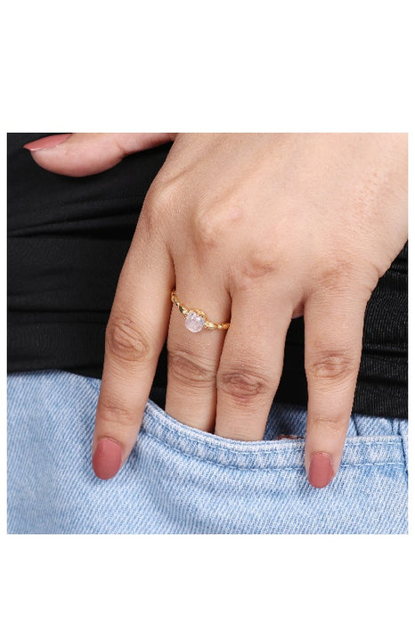 Ring brass gold plated moonstone