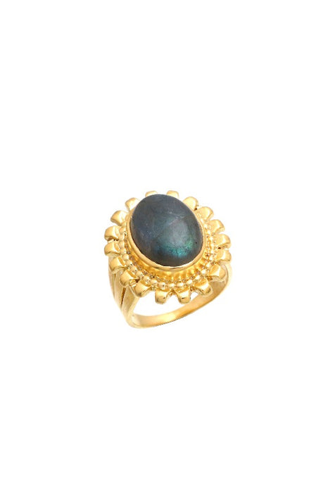 Bague laiton plaqué or labradorite