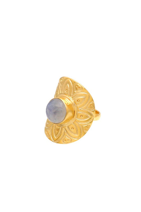 Ring brass gold plated moonstone