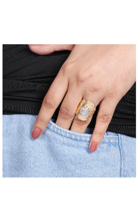 Ring brass gold plated moonstone