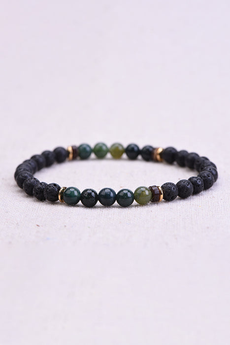 Herrenarmband 8mm Lavastein, indischer Achat, Kokosnuss Teiler, 21cm