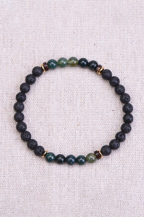 Herrenarmband 8mm Lavastein, indischer Achat, Kokosnuss Teiler, 21cm