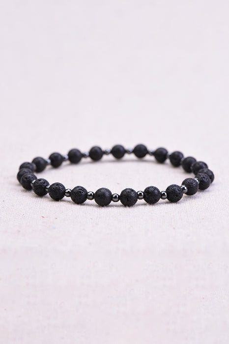 Bracelet homme pierre de lave 6mm, hématite 4mm, 21cm