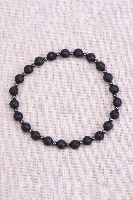 Bracelet homme pierre de lave 6mm, hématite 4mm, 21cm