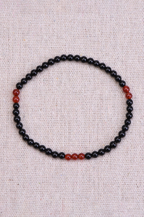 Bracelet homme 4mm onyx noir, cornaline, 20cm