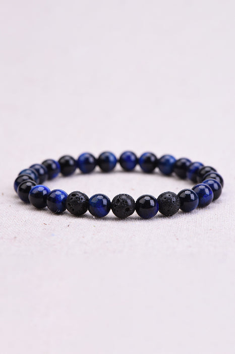 Men's bracelet 8mm blue tiger eye, lava stone, 21cm