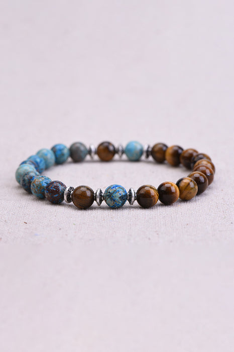 Men's bracelet 8mm brown tiger eye, blue calsilica jasper, 21cm