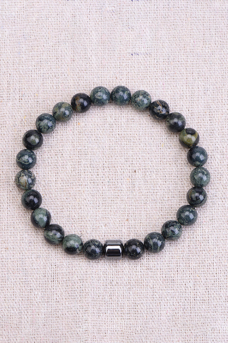 Bracelet homme 8mm jaspe serpentine russe, hématite, 21cm