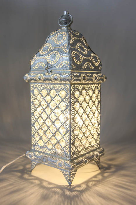 Table lamp metal silver-coloured clear glass beads 18.5 x 18.5 x 48 cm