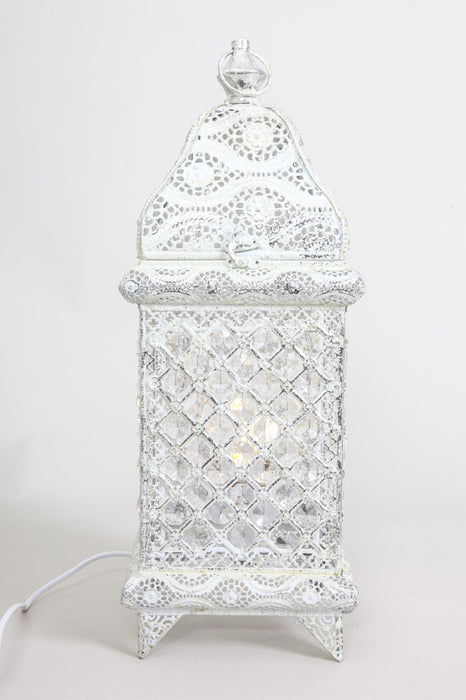 Table lamp metal silver-coloured clear glass beads 18.5 x 18.5 x 48 cm