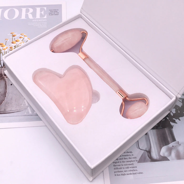 Rouleau facial en quartz rose avec pierre Gua Sha