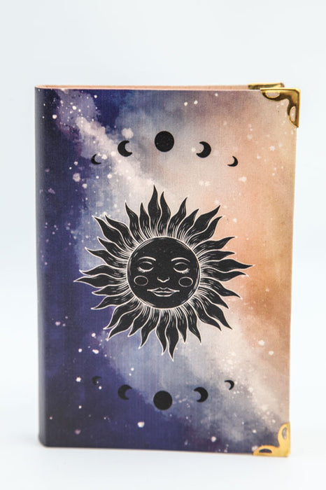 Notebook Leather Recycled Paper Sun, Moon 12 x 15 cm