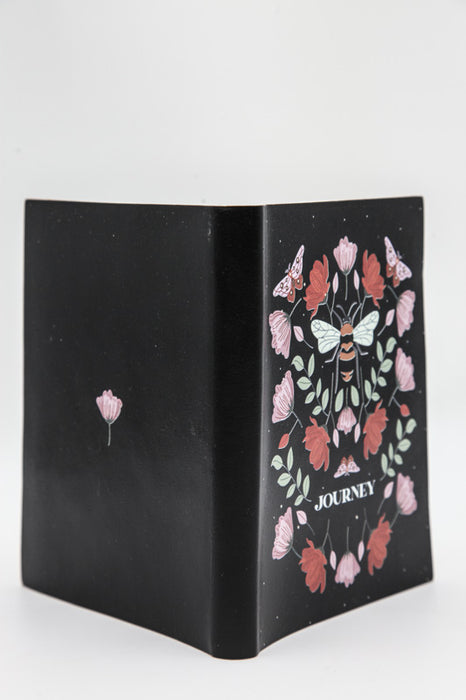 Notebook leather recycled paper "JOURNEY" bee with flowers 17.5 x 12.5 cm