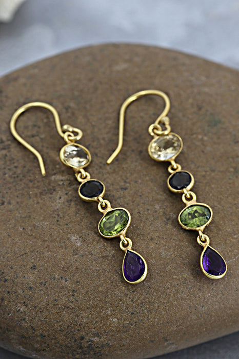 Earrings brass gold plated citrine / smoky quartz / peridot / amethyst