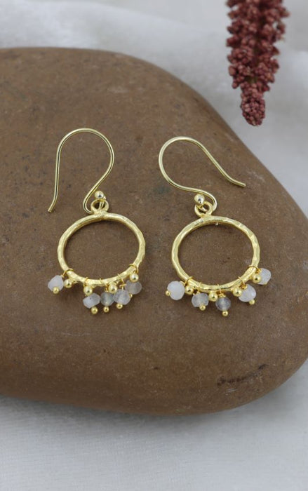 Earrings brass gold plated moonstone / crystal quartz