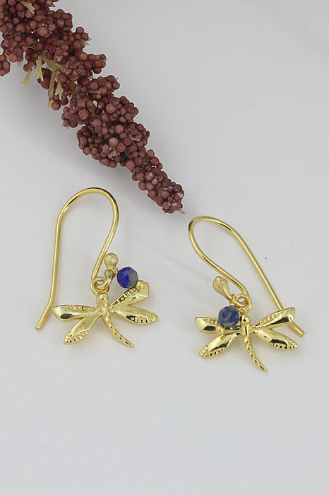 Earrings brass gold plated lapis lazuli