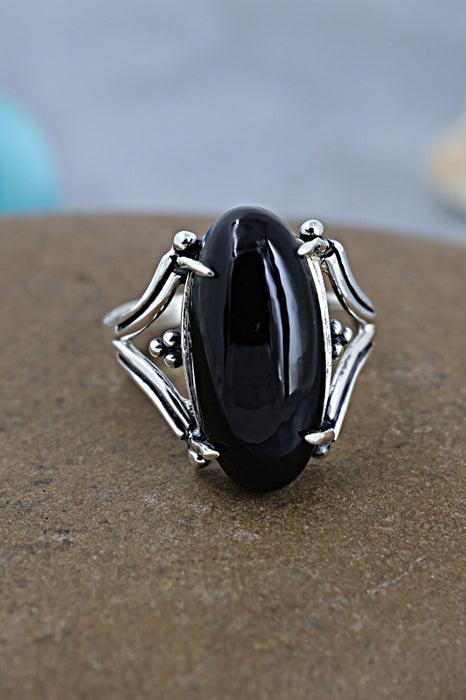 Silver ring black onyx