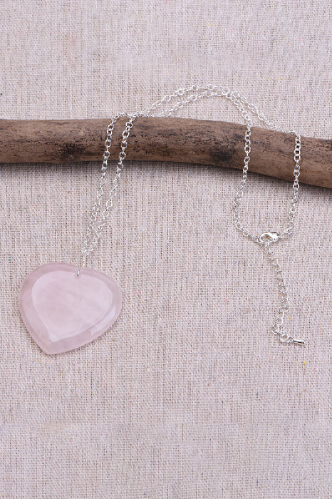 Necklace with pendant heart rose quartz, 45+5 cm