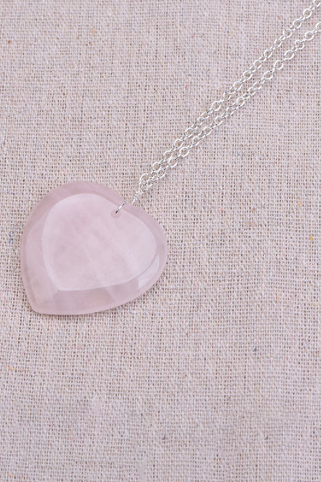 Necklace with pendant heart rose quartz, 45+5 cm