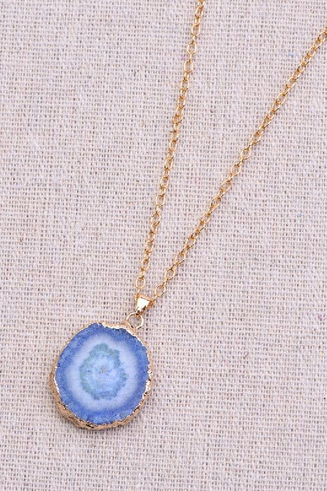 Necklace with pendant agate blue, 45+5 cm