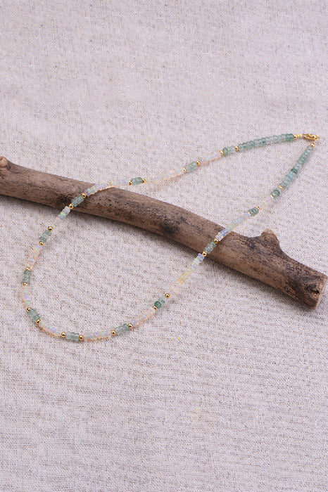 Collier opale de feu / fluorite verte, 45 cm