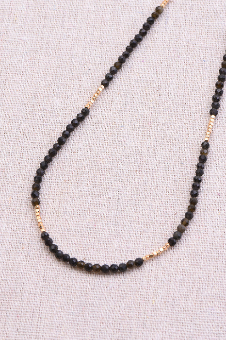 Collier obsidienne facettée, 38+5 cm