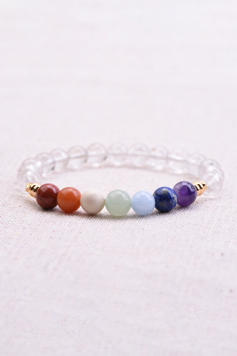 Bracelet cristal quartz / 7 pierres chakras, 19 cm