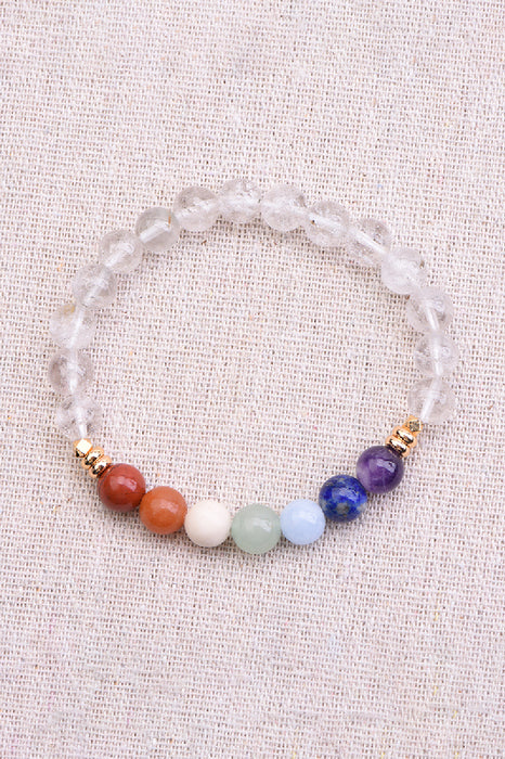 Bracelet cristal quartz / 7 pierres chakras, 19 cm