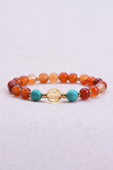 Bracelet 8mm Carnelian / Turquoise / 10mm Citrine, 19 cm