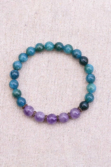 Bracelet 8mm agate mousse / améthyste, 19 cm