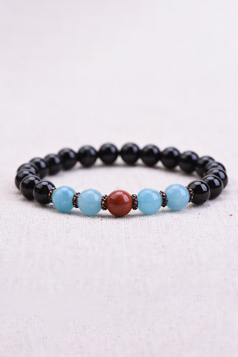 Armband 8mm schwarzer Onyx / blaue Jade / roter Jaspis, 19 cm