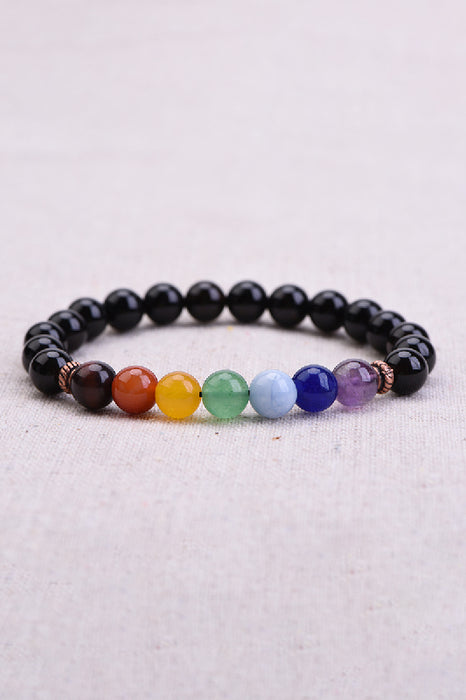 Bracelet 8mm black onyx / 7 chakra stones, 19 cm