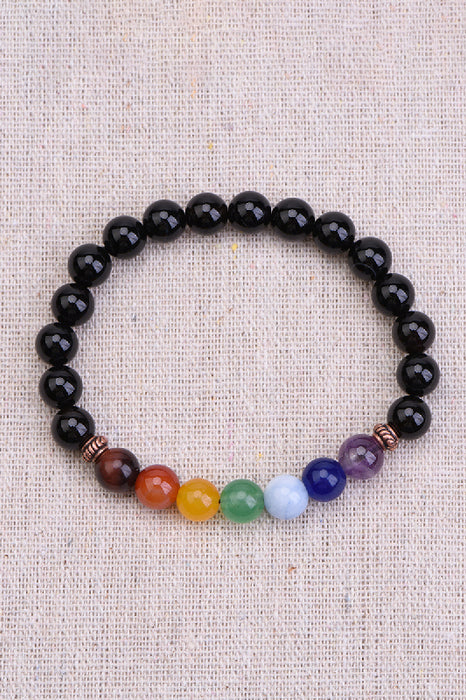 Bracelet 8mm black onyx / 7 chakra stones, 19 cm