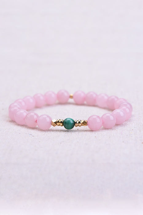 Bracelet 8mm rose quartz / 6mm malachite class AAA, 19 cm